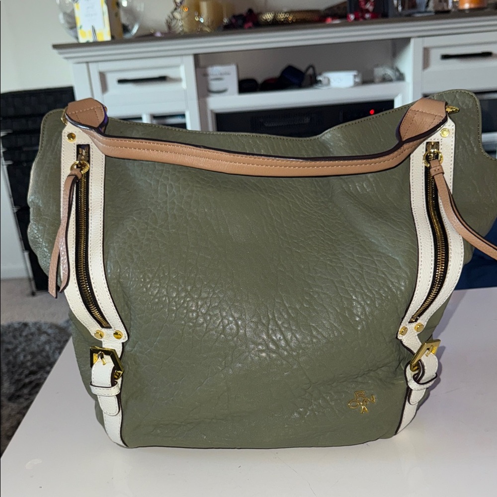 Elegant orYANY Olive Green GENUINE Leather Bucket Bag